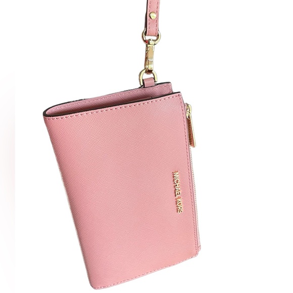 MICHAEL KORS Sunset Rose Large Leather Double Zip Smartphone Wristlet Wallet - Picture 1 of 5